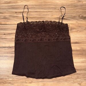 Elegant Brown Lace Trim Cami Top